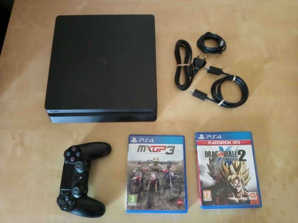 PlayStation 4 Slim Com Comando Original Sony Dualshock 4 e 2 Jogos