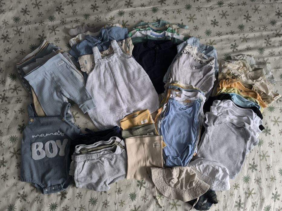 Mega paka wyprawka dla chłopca 58 szt na lato, wakacje 6-9 msc 68-74