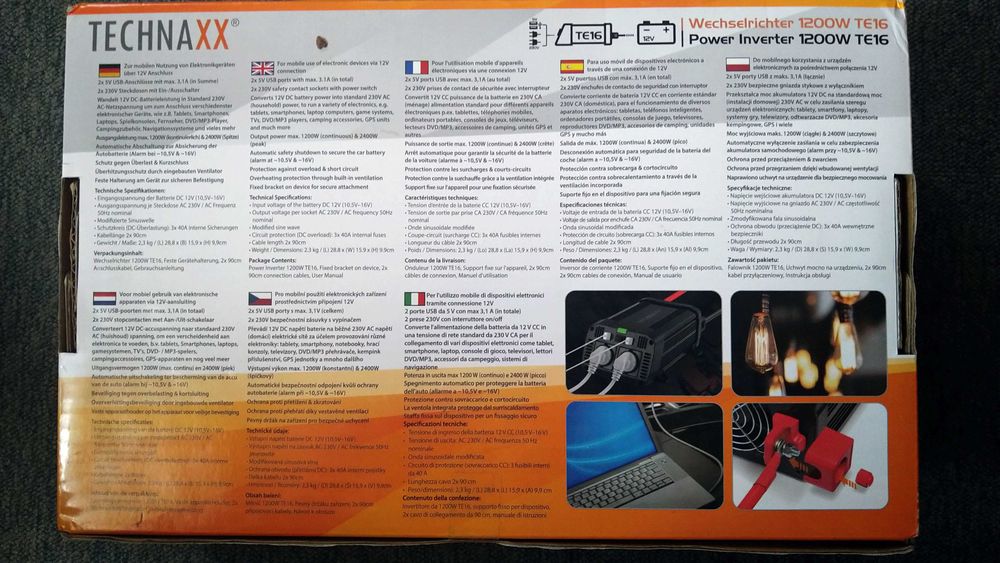 Інвертор/перетворювач напруги TECHNAXX TE16 1200W/2400w (Німеччина)