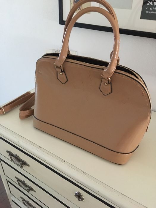 Mala bege verniz mão alça