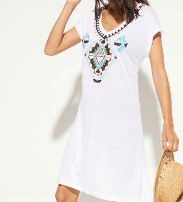 B.P.C sukienka tunika plażowa biała z nadrukiem ^44/46