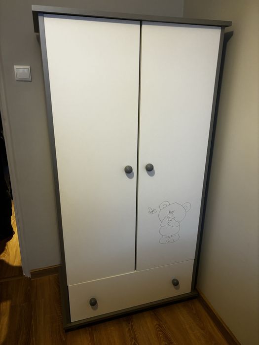 Komoda z przewijakiem, szafa Meble drewex , dziecięce miś biało- szary