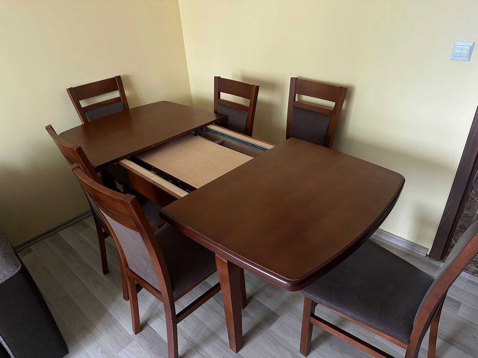 -Stół z krzesłami rozkładany szer.90 dł. 135cm + 80cm po rozłożeniu
