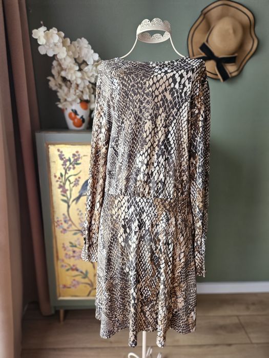 Sukienka Damska H&M we Wzór Wężowy M/ L z rękawami dekolt V