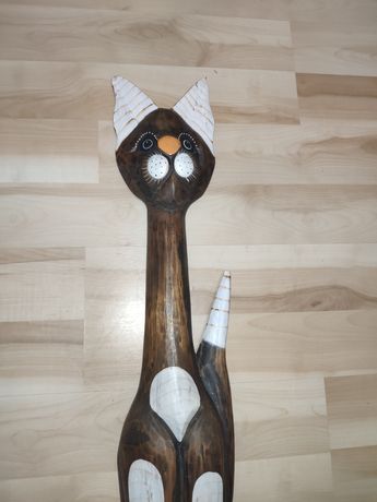 Rzeźba Figura Kot Drewniana Figurka 100cm Rękodzieło