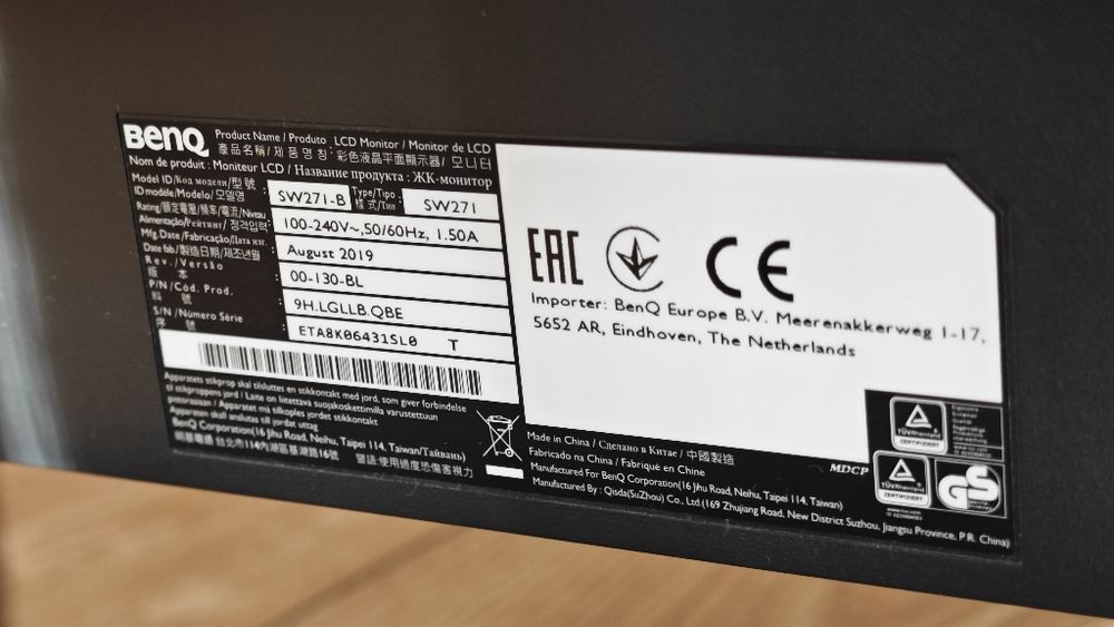 Monitor BenQ 27" SW271 4K UHD IPS