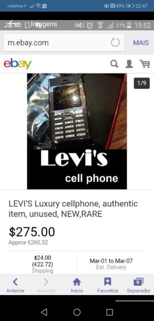 Telemóvel de coleçãol LEVI'S Luxury 'The Original' novo/raro