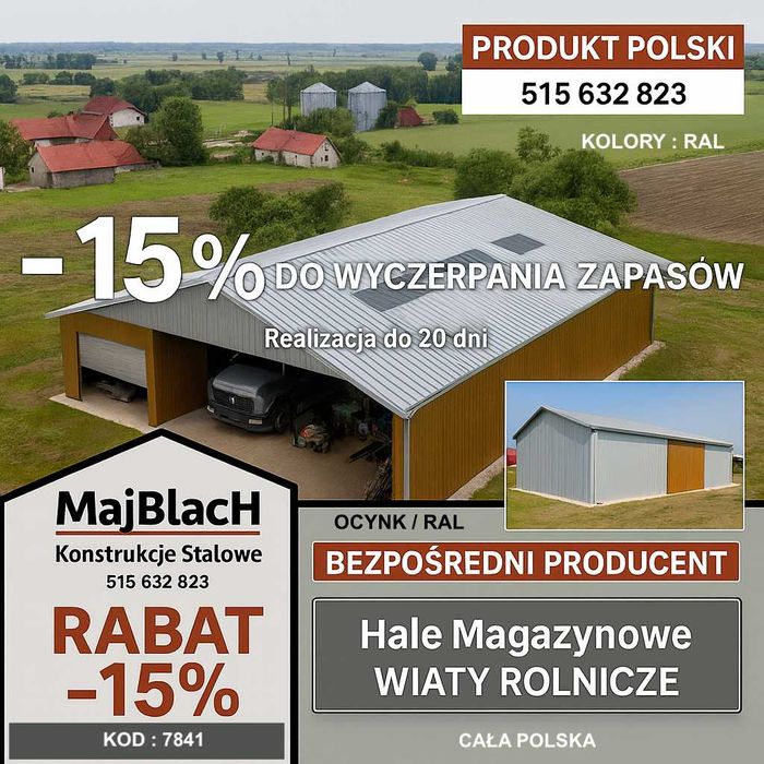 DWUKOLOROWY Garaż Blaszany Dwuspadowy – Hala - Magazyn  - Maj-Blach