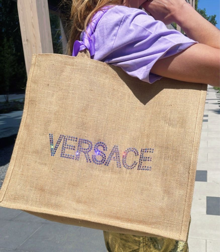 Torba na ramie shopper na plaze cyrkonie fioletowe