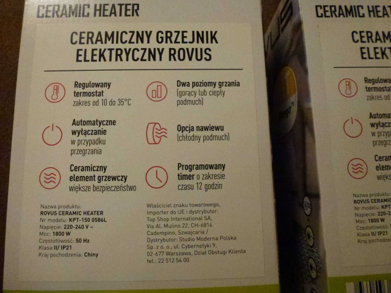 Ceramiczny Grzejnik ELEKTRYCZNY ROVUS (piecyk)