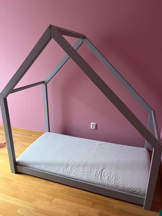 Łóżeczko woodlook łóżko domek 160x80 cm  szare