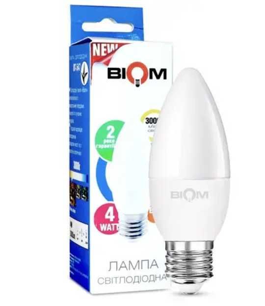 Світлодіодна лампа Biom свічка 4W C37  E14- E27 (4500К-3000K) матова