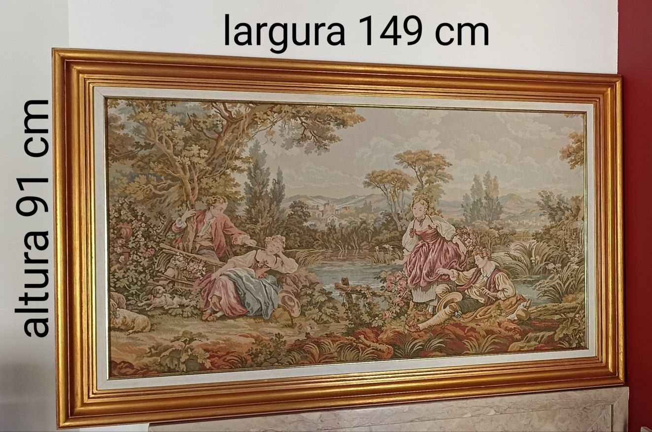 Quadro em tapeçaria Gobelin / Dois casais.