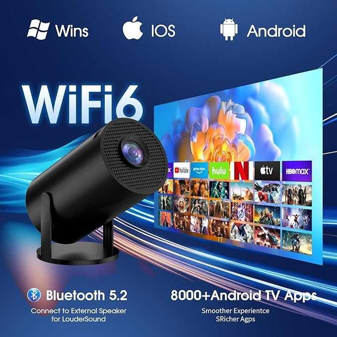 Mini projektor 1080P   Przenośny projektor z WiFi i Bluetooth