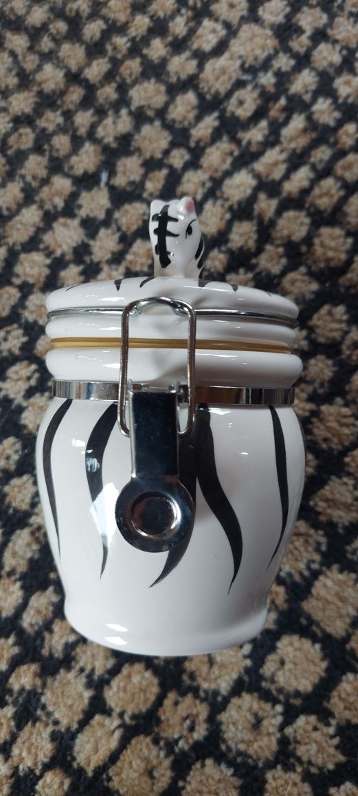 Pojemnik PRL ceramiczny na cukier sół safari vintage nowy