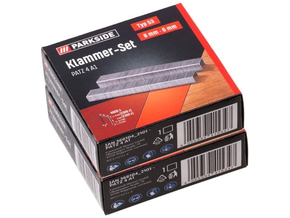 Zszywki Parkside, 2 x 4600 sztuk, 8 i 6 mm, Typ 53 Pat 4