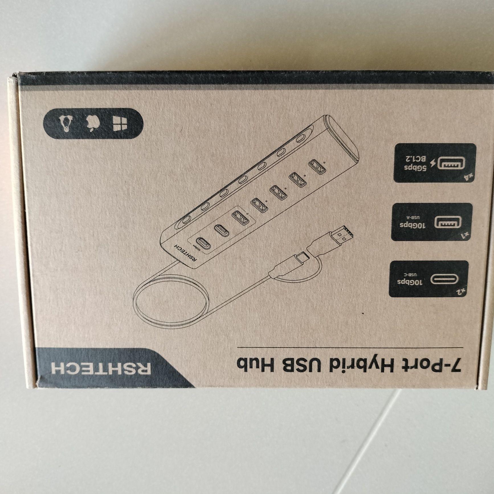 Aktywny koncentrator USB z zasilaczem, RSHTECH 7-portowy x2 C