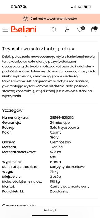 Sofa kanapa 3-osobowa z funkcją relaks rozkładane fotele