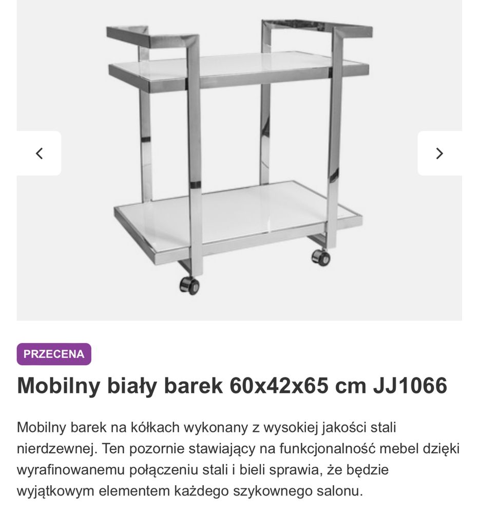 Mobilny biały barek stolik konsola glamour Okazja