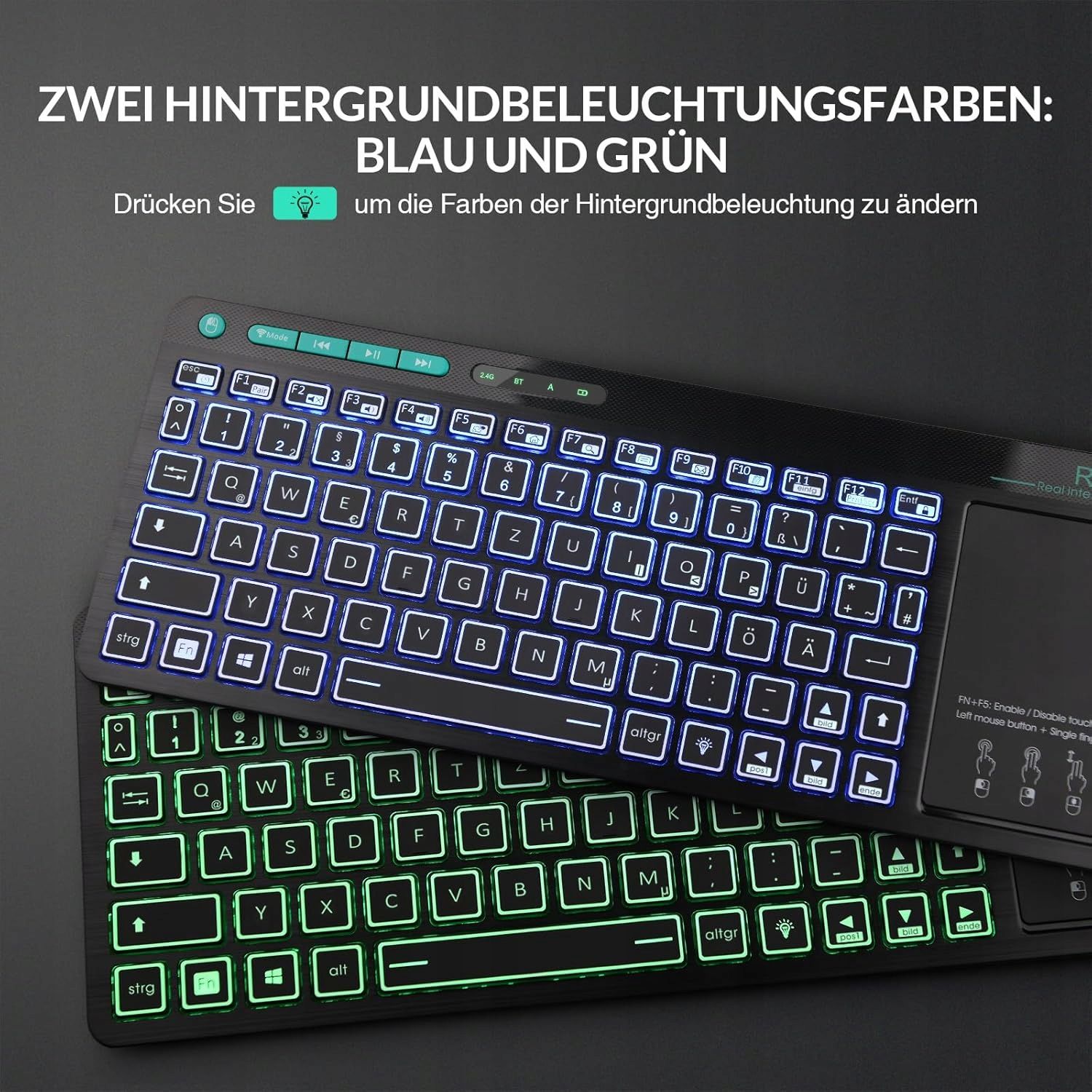 Klawiatura Bezprzewodowa Rii RT518S Bluetooth 2.4GHz Touchpad RGB DE