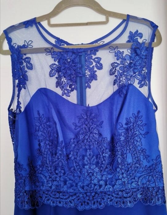 Długa granatowa sukienka chabrowa