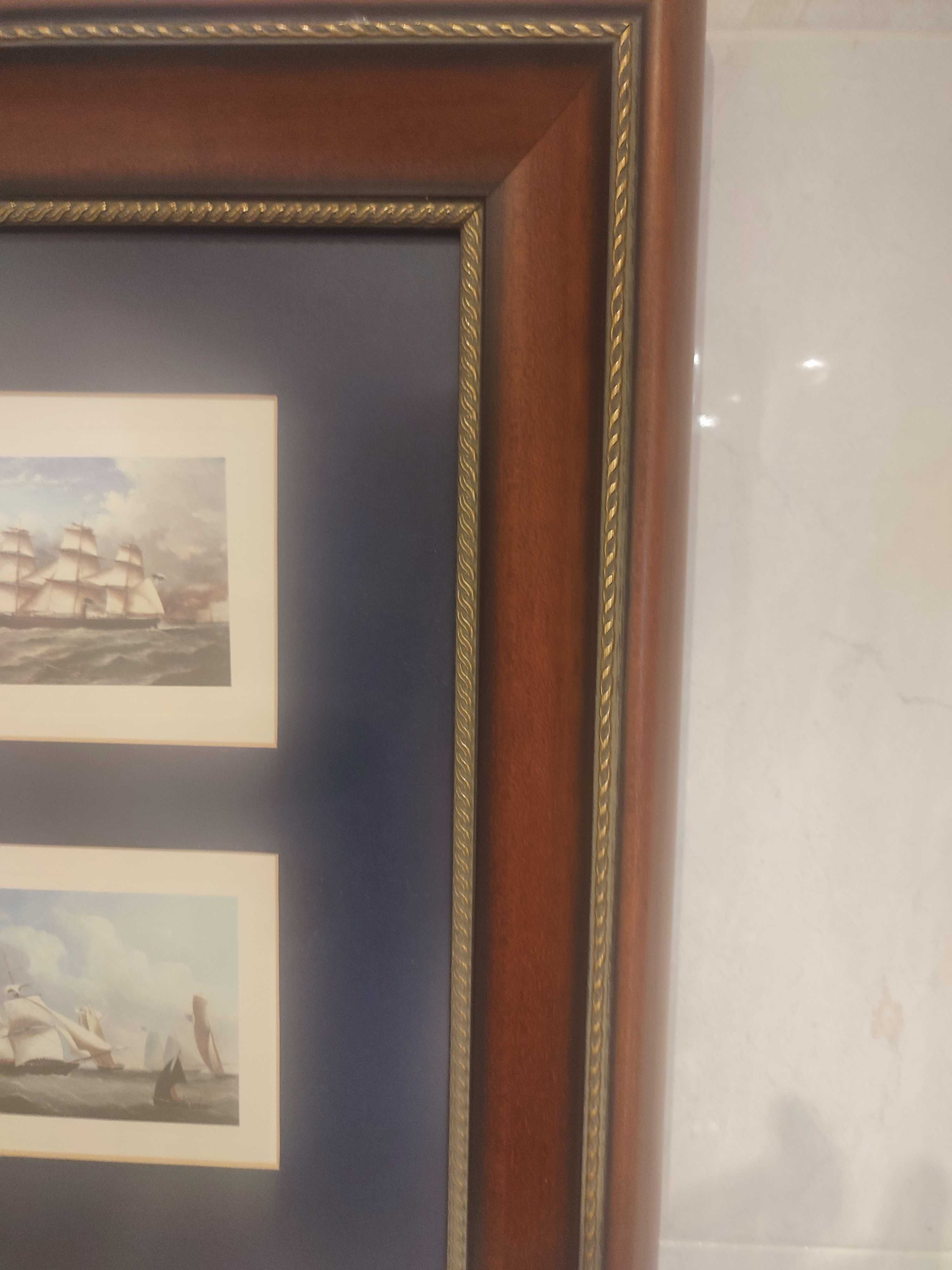 Quadro com passpartout azul e barcos