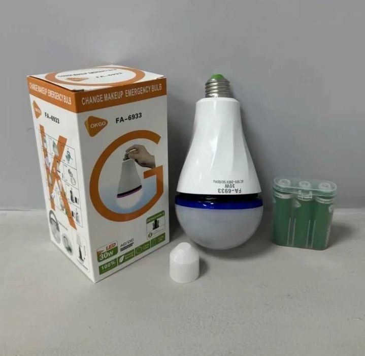 Лампа Е27 на 3 аккумулятора 18650 освітлення 6-8годин