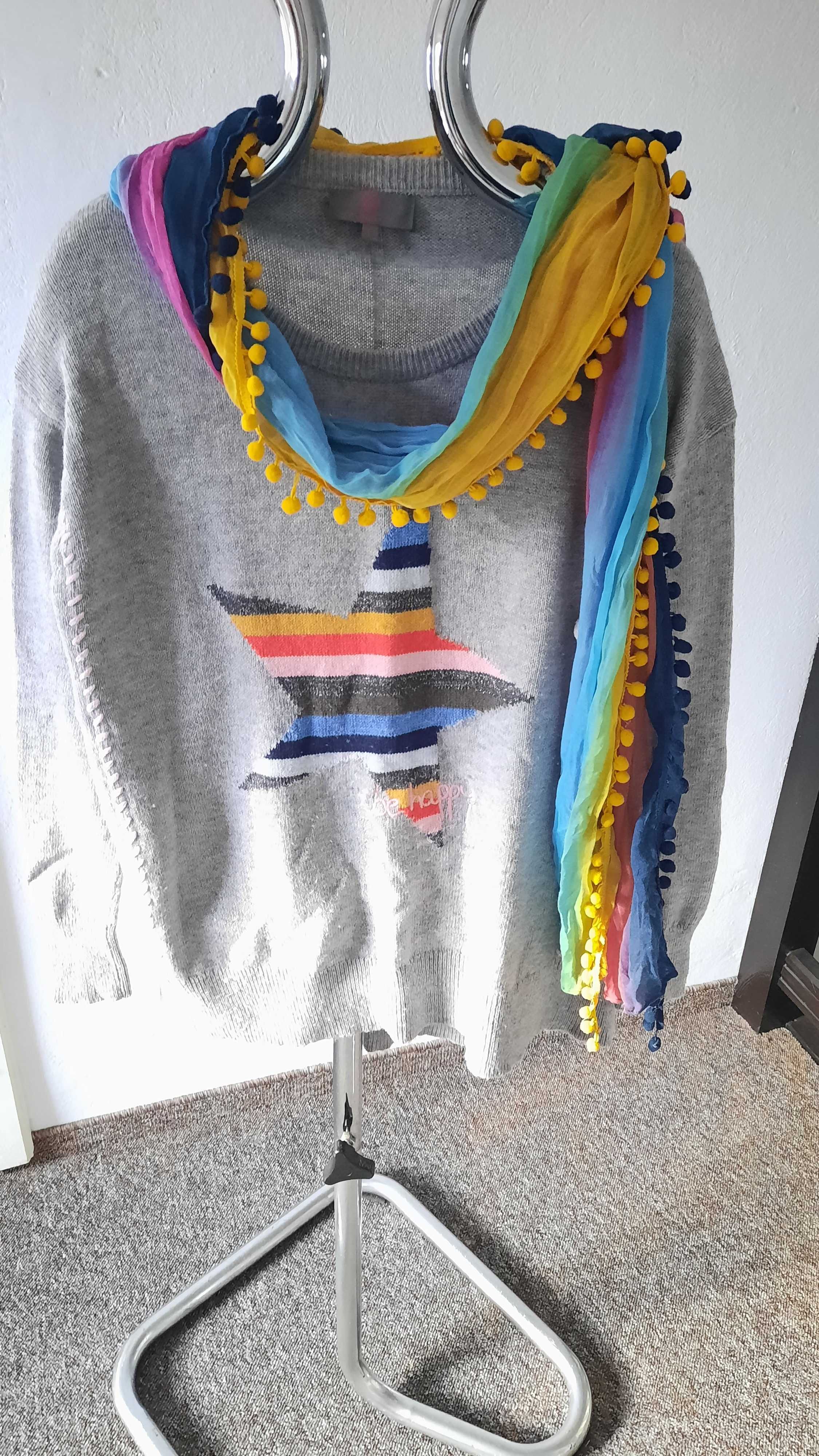 Sweter damski Lieblingsstuck wełniany M z apaszką kolory tęczy