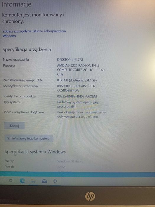 Laptop HP 255 G7 | 15.6'' | AMD A6-9225 | 8GB RAM | 256GB SSD | Win 10