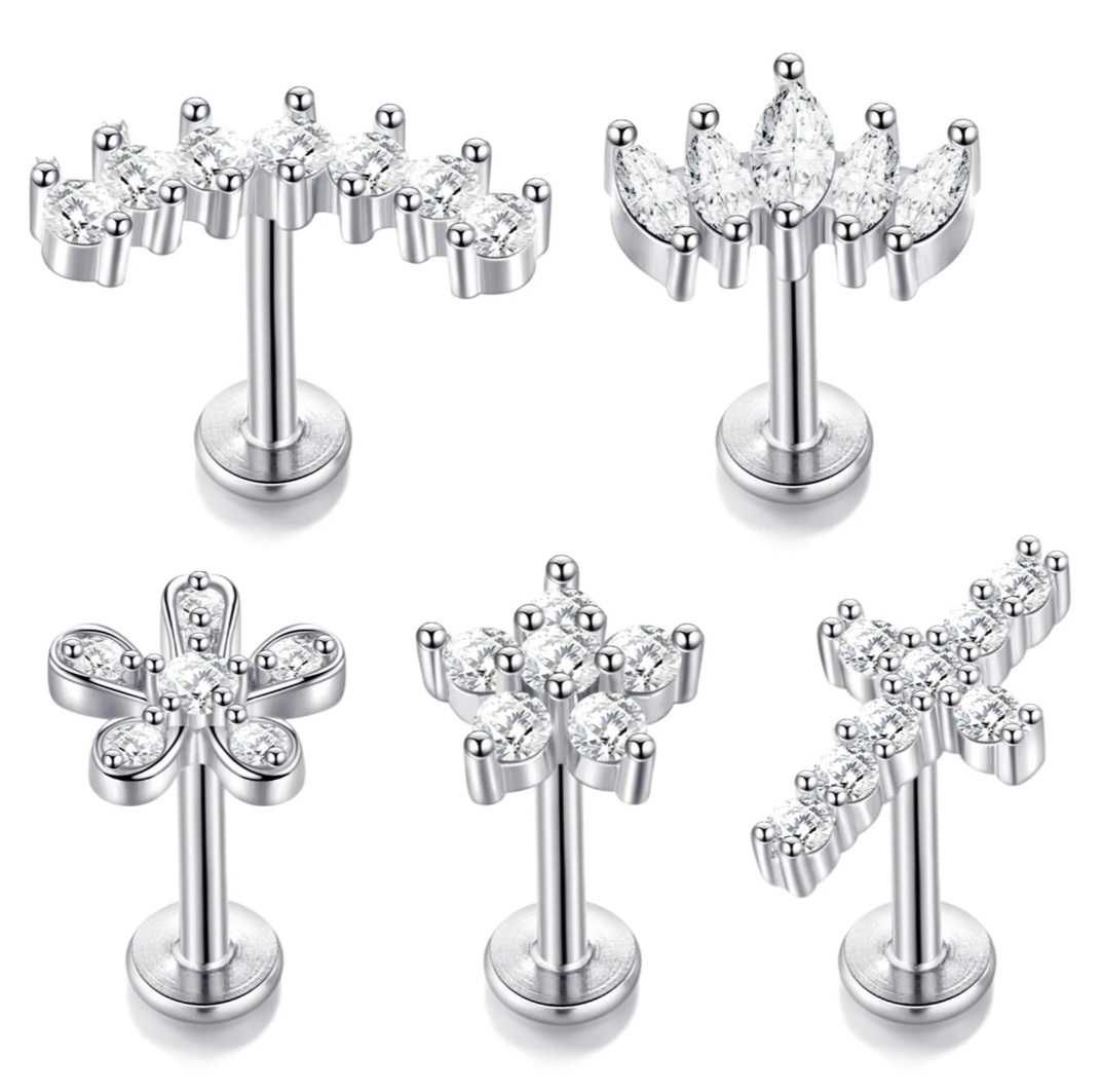Labret srebrny kwiat HELIX LOBE CONCH TRAGUS 1,2/6 stal chirurgiczna