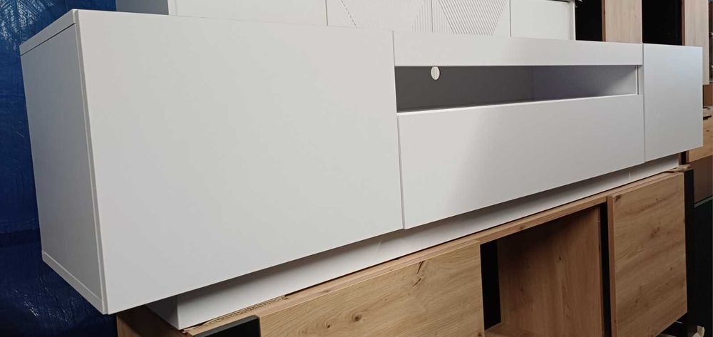 Szafka RTV AURA 200 cm uniwersalna stojąca / wisząca biały mat