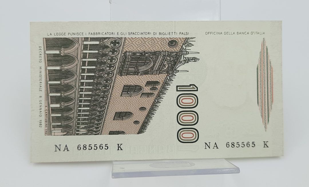 Stary Banknot kolekcjonerski 1000 Lirów 1982 Włochy