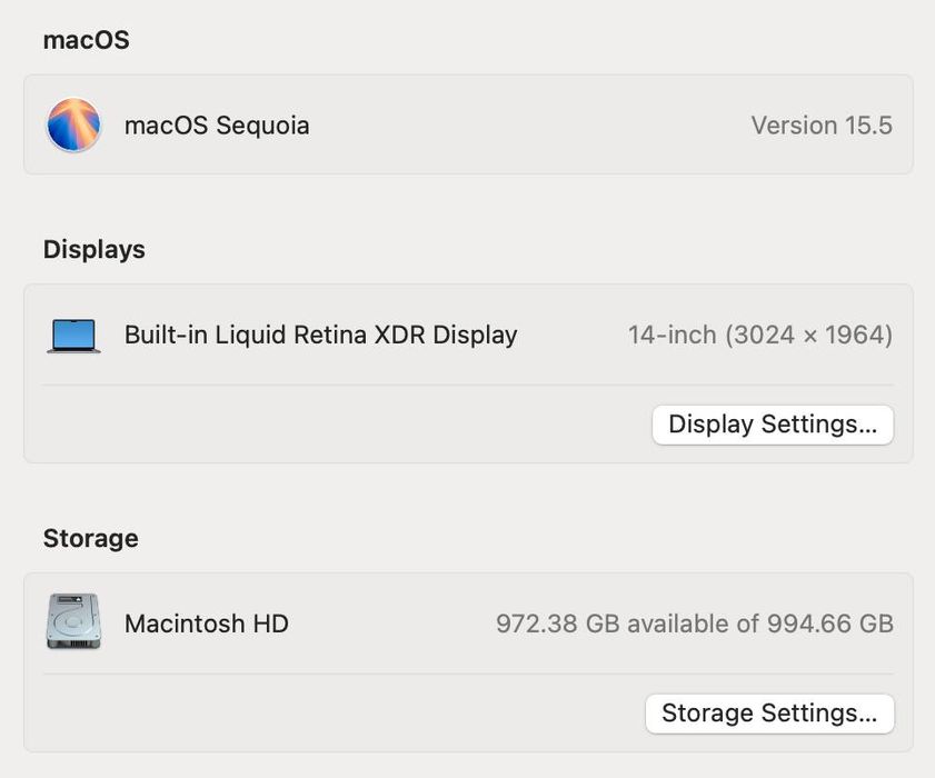 MacBook Pro 14 2021 32GB 1TB Space 90%