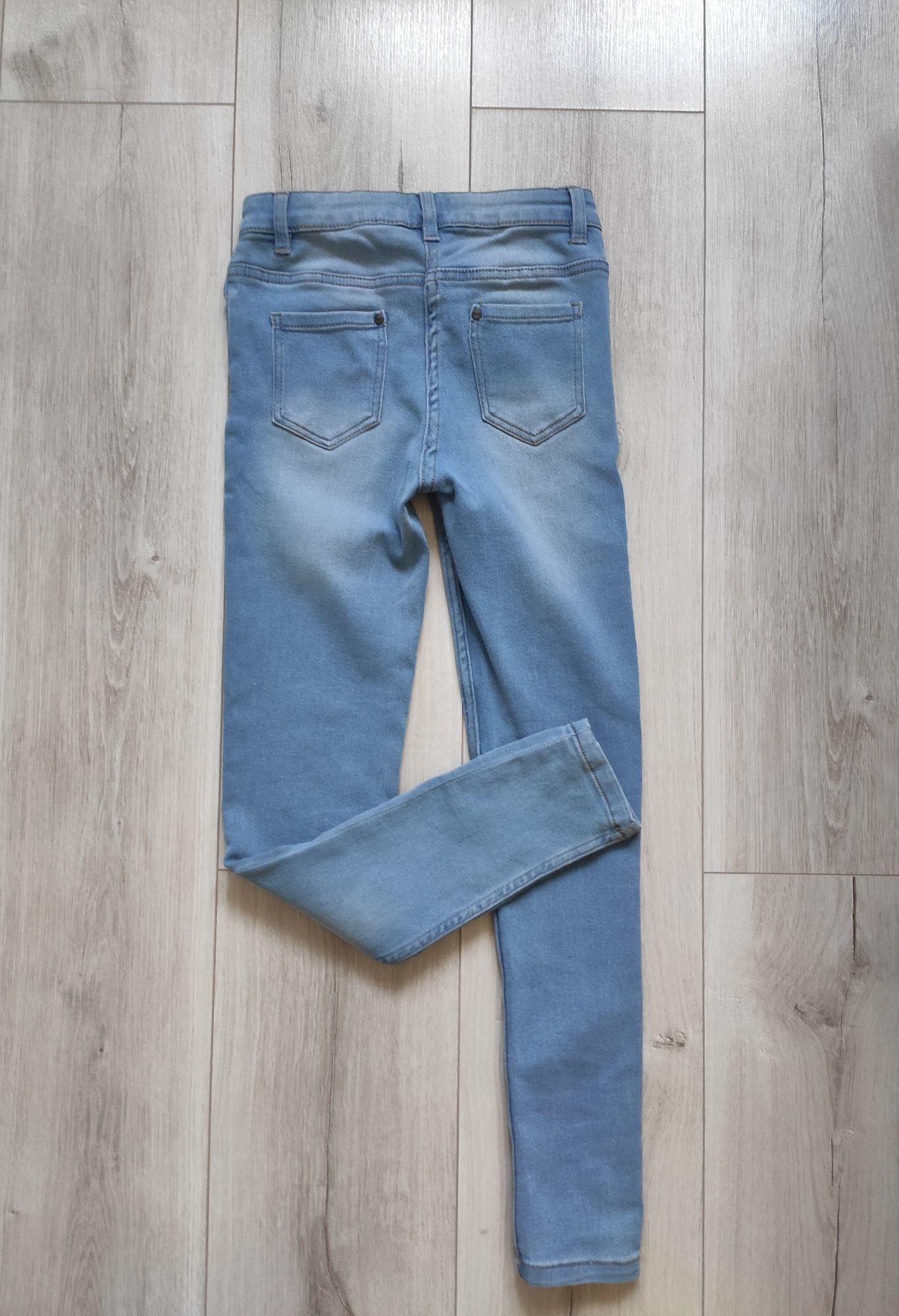 Spodnie rurki 134 140 jeans dżinsowe 9 10 jasne regulacją miękkie