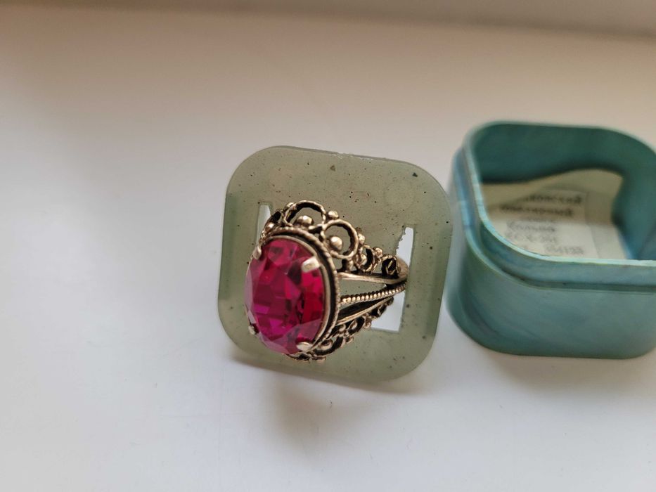 Винтажное кольцо серебро 875 позолота проба 8ХЮ камень турмалин