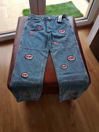 Bershka jeansy z szeroką nogawką, bawełna, haftowane, nowe, rozmiar 40