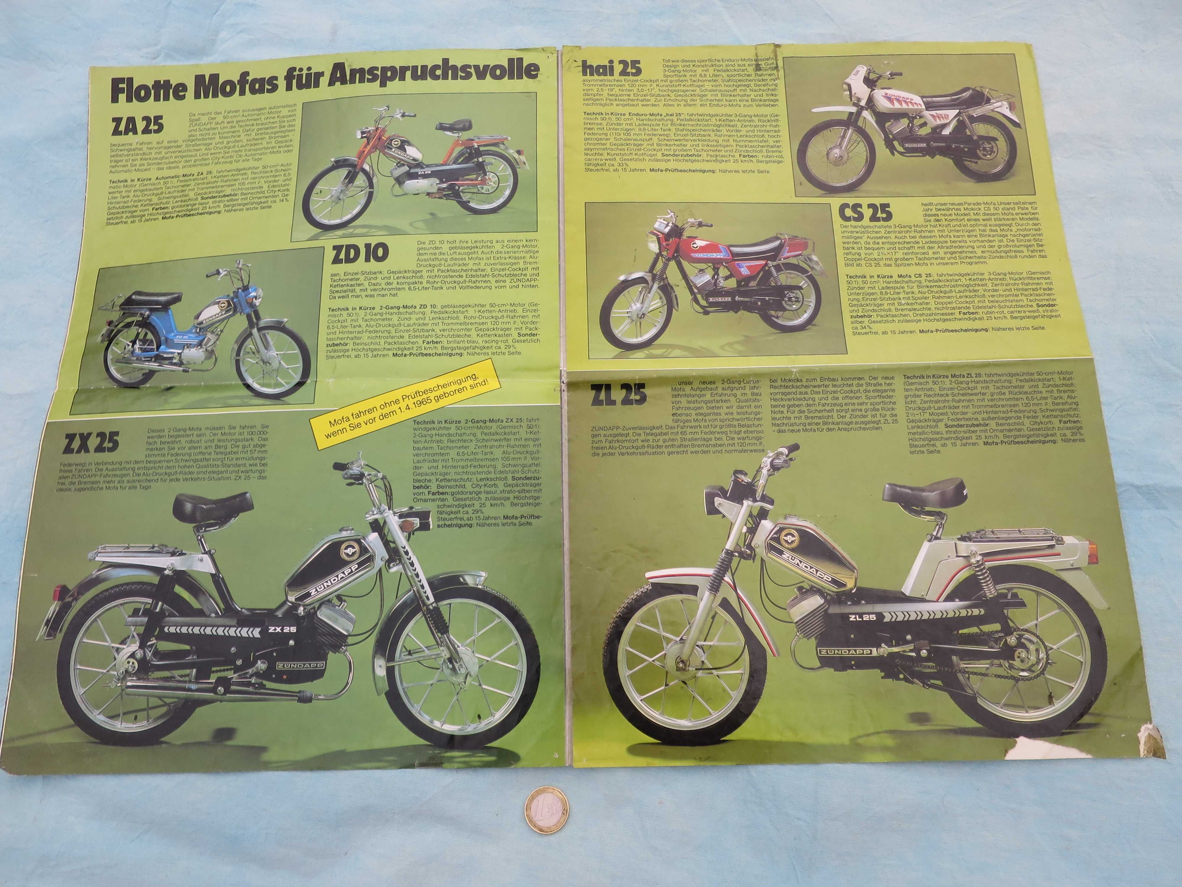 Folheto Zundapp motorizadas motos 80's antigo Alemanha v/ cilindradas