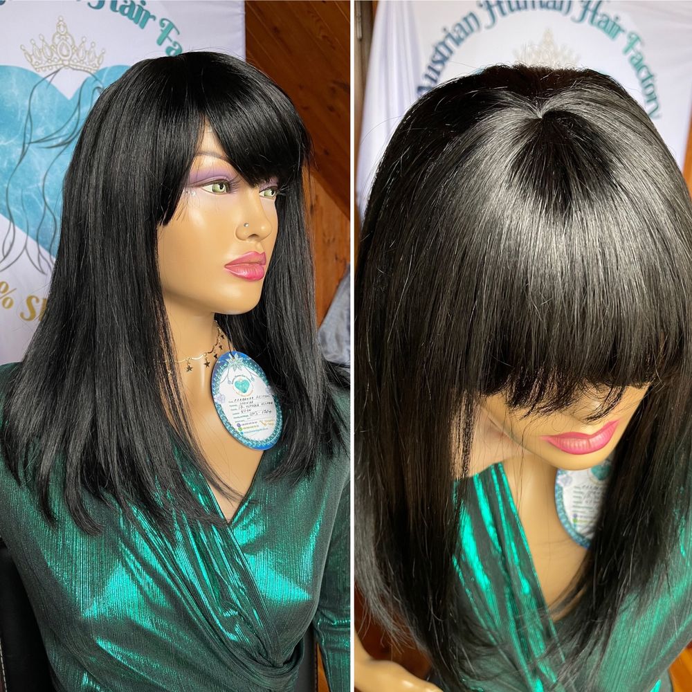 Натуральный парик славянские чёрные детские волосы с чёлкой 40 см