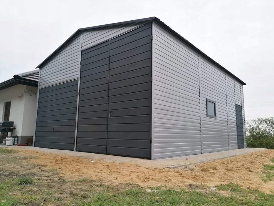 Hala stalowa 6x8 m - Dach dwuspadowy, Bramy dwuskrzydłowa i uchylna, A