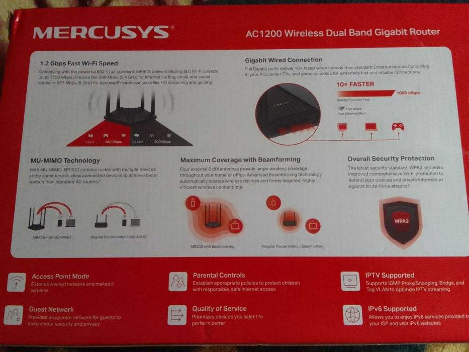 Маршрутизатор Mercusys MR30G WiFi5/ AC1200 / 1 Гбіт/с / 2*2MU-MIMO