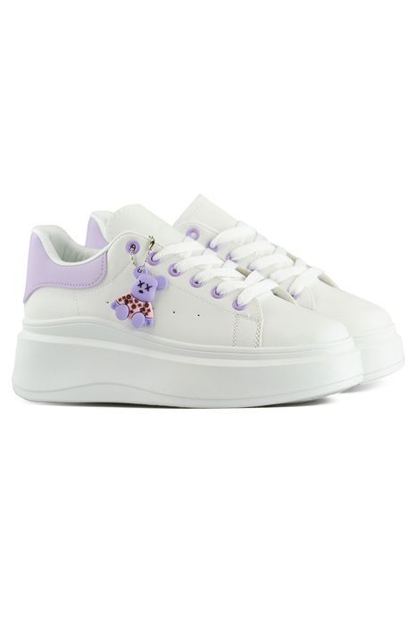Białe Buty Sportowe Na Grubej Podeszwie Z Misiem Purple