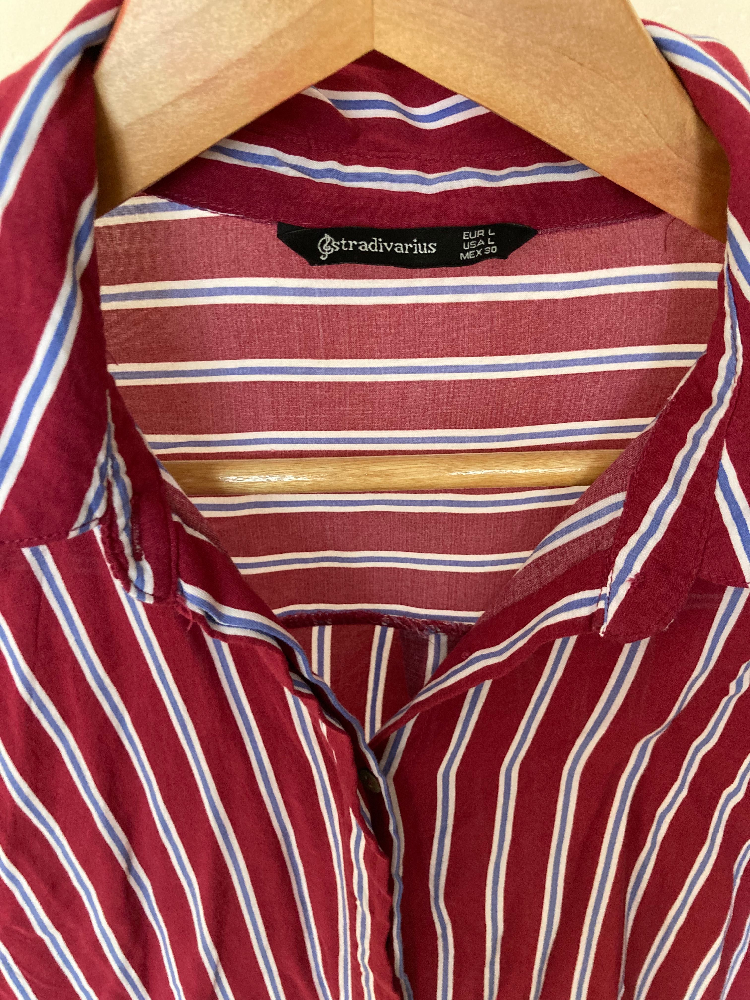 Bordowa koszula w paski Stradivarius roz. L