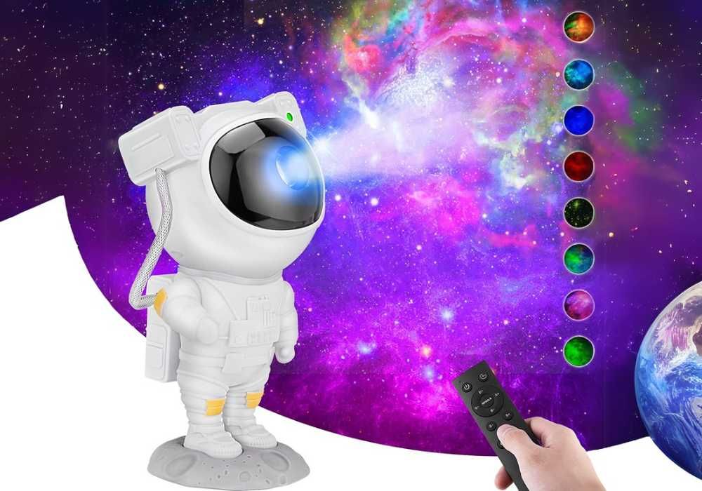 PROJEKTOR GWIAZD ASTRONAUTA Lampka Nocna Rzutnik Led Laserowy Biały