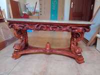 Mesa  estilo rustico de sala, tampo de mármore restaurada