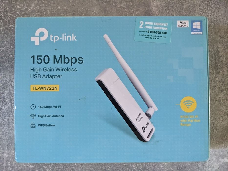 USB-адаптер бездротовий для пк Wi-Fi TP-LINK TL-WN722N 150Mbps