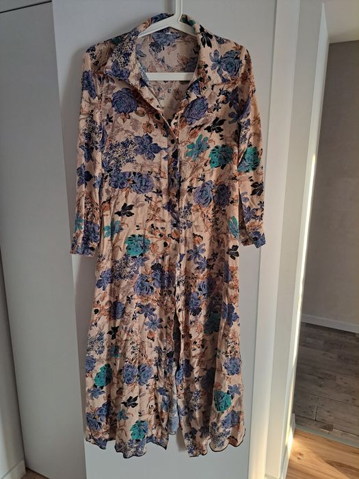 Długa letnia sukienka w kwiaty, boho. S