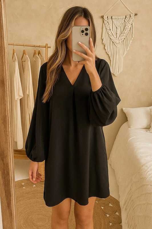 Czarna sukienka 44/46/48 – elegancka tunika, oversize, wieczorowa