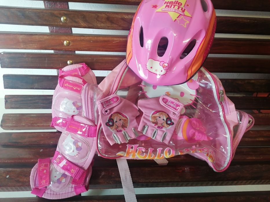 Kit proteção infantil:mochila,capacete, joelheira, cotoveleira,luvas.