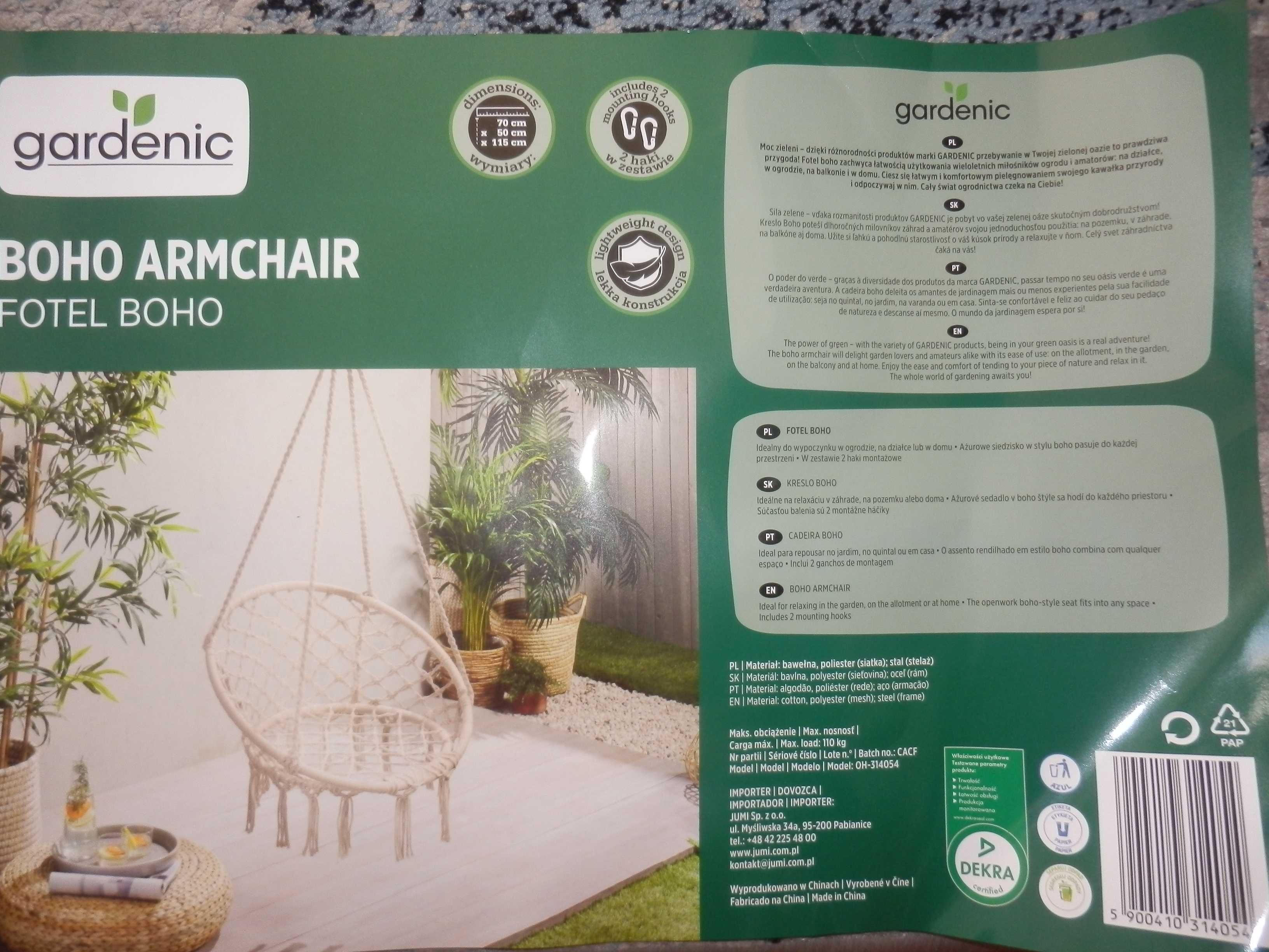 Fotel Wiszący Huśtawka Ogrodowa Bocianie Gniazdo na Ogród Balkon Boho