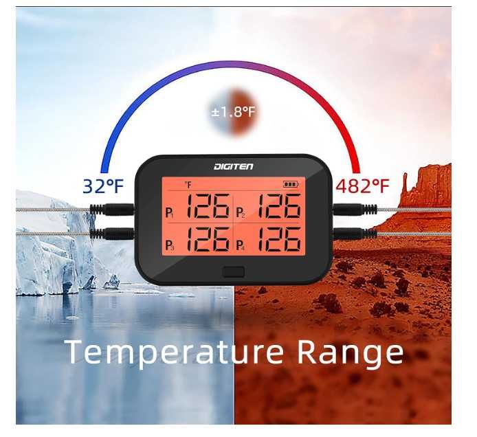 Cyfrowy termometr Bluetooth do grilla, do mięsa, z 4 sondami - Nowy